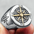 Vintage Compass Rose Ring for Men silver and gold