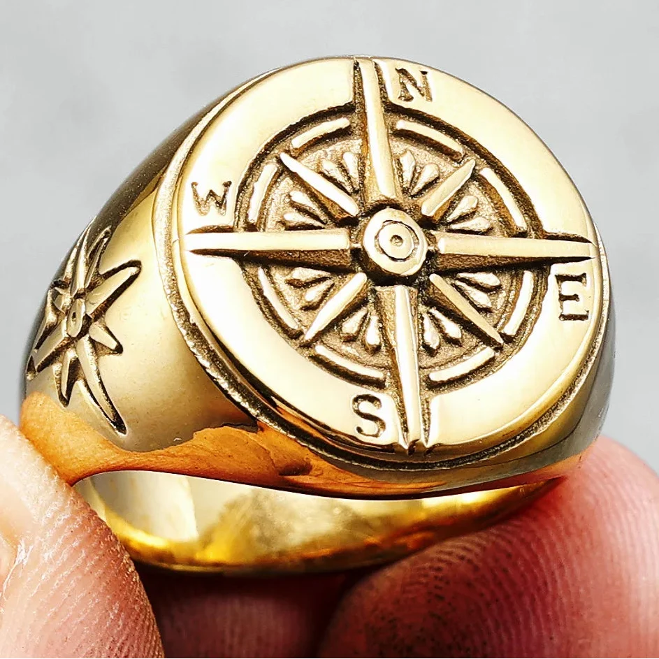 Vintage Compass Rose Ring for Men gold