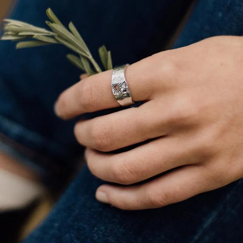 Vintage Mountains and Sun Ring