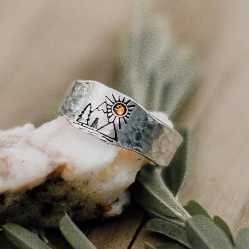Vintage Mountains and Sun Ring