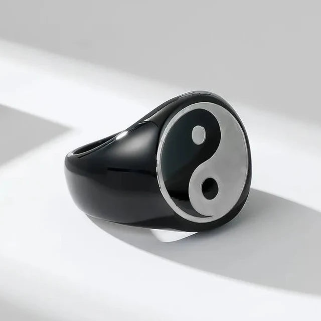 Yin Yang Ring for Men in Black