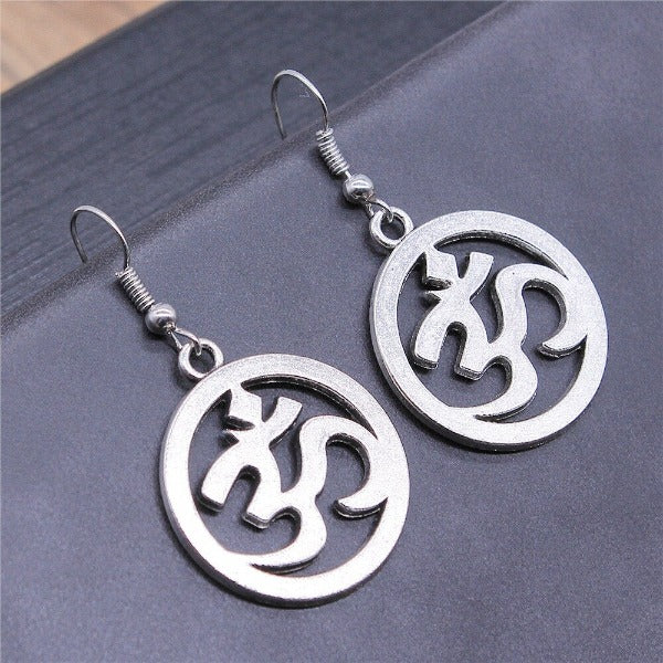 Om Buddhism Earrings Silver