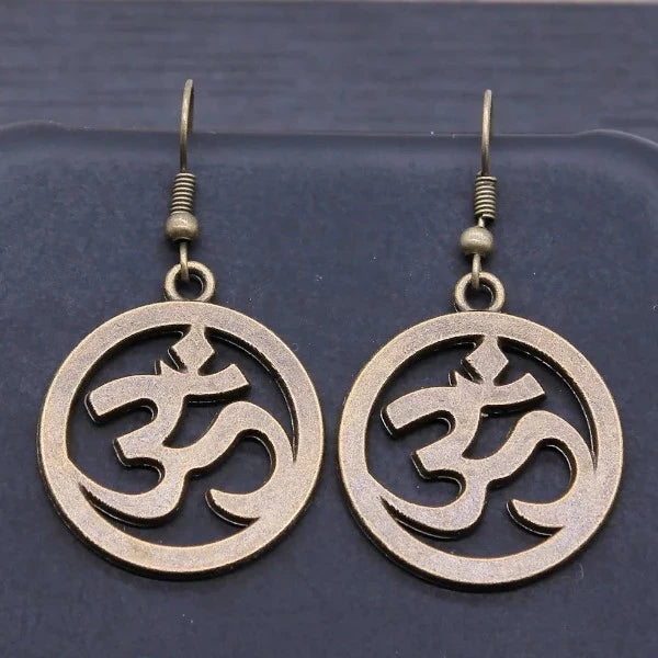 Om Buddhism Earrings Bronze