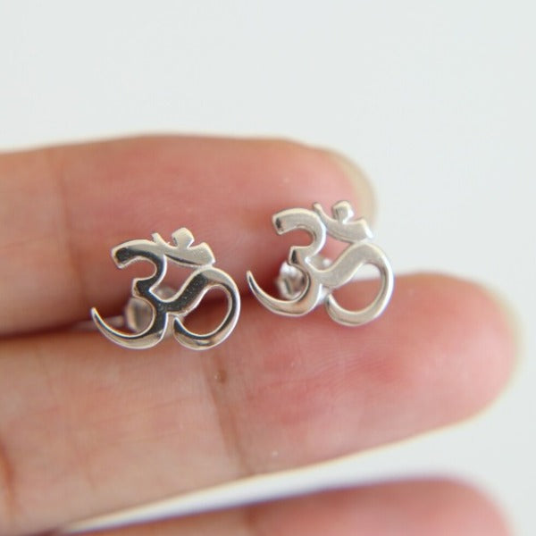 Buddhist Om Silver Earring