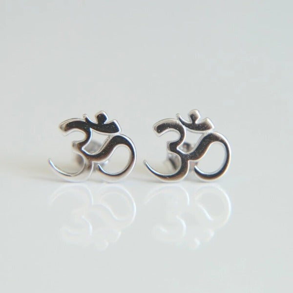Buddhist Om Silver Earring