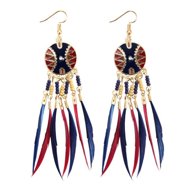 African Ethnic Earrings blue and red
