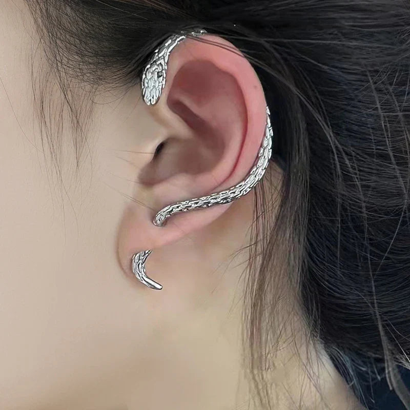 Long Snake Dangle Earring silver