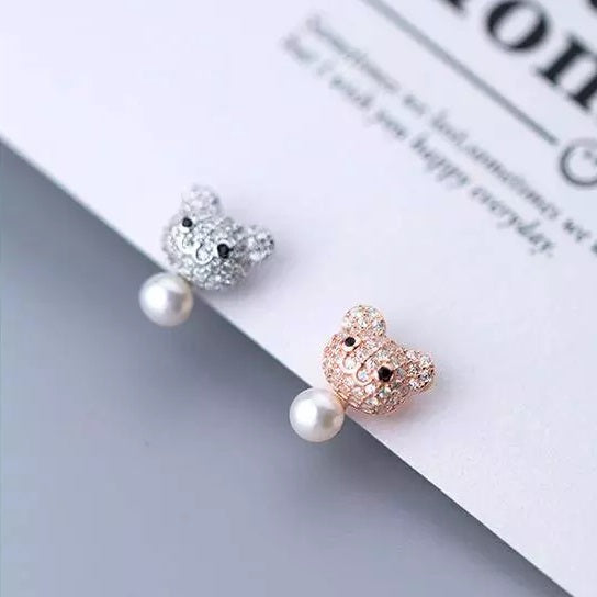Rose Gold and Silver Bear Earring
