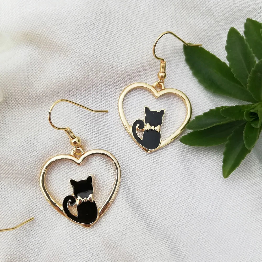 Cute Cat Earrings in Black