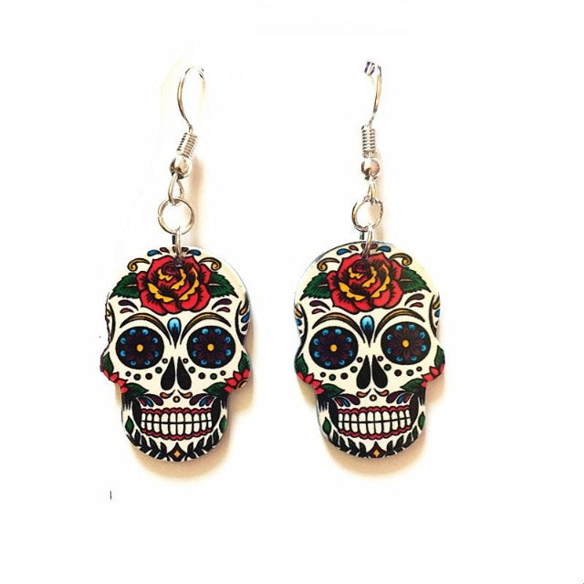 Mexican Skull Earrings white