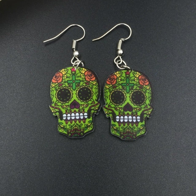 Mexican Skull Earrings green
