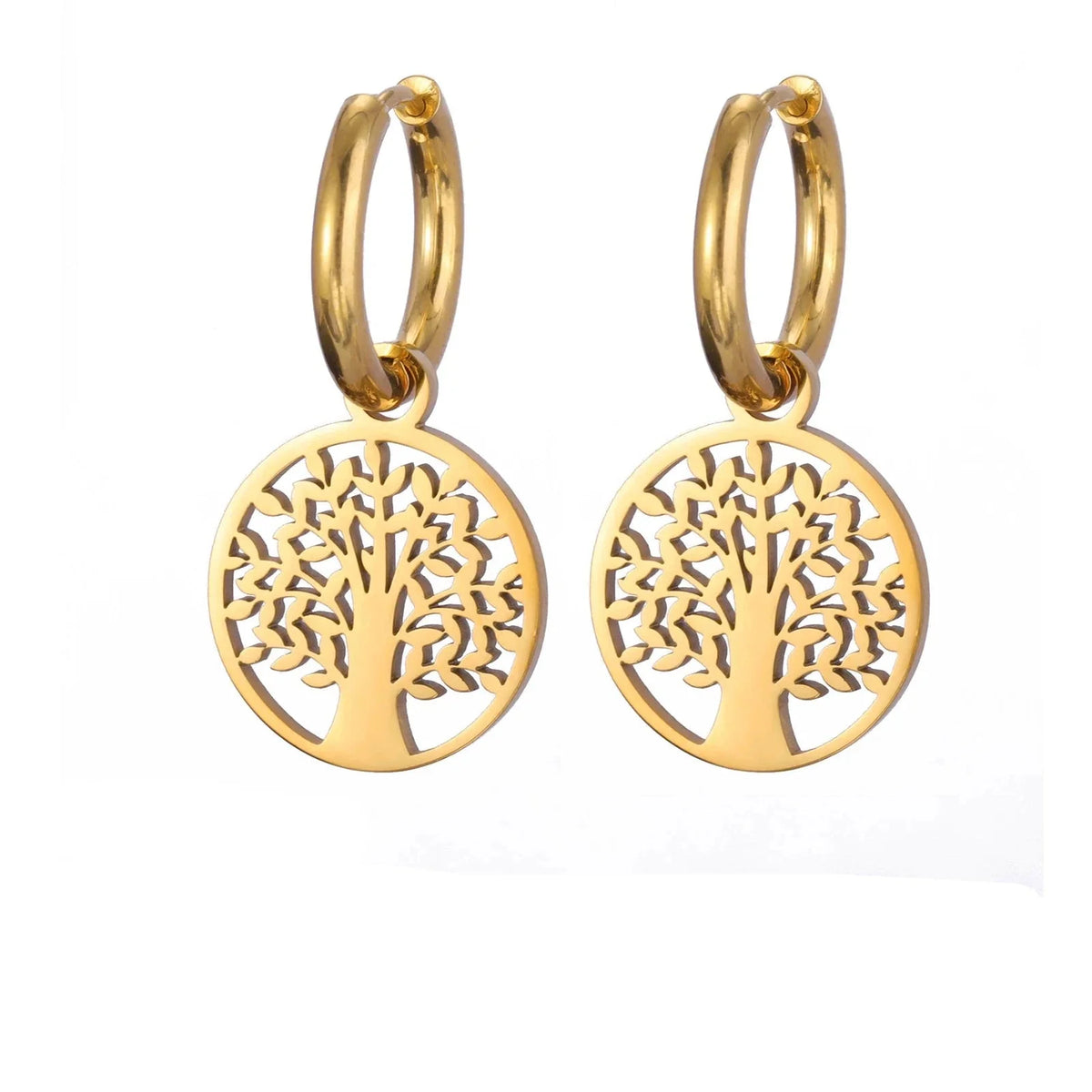 Tree of Life Hoop Dangle Earrings, gold