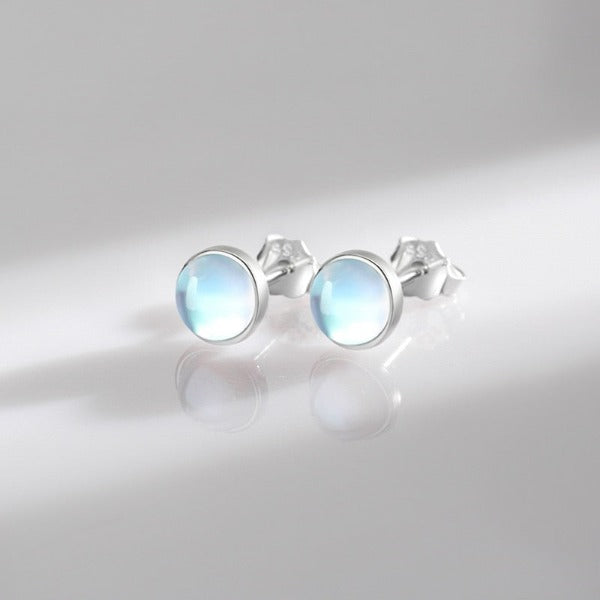 Women's Silver Moonstone Stud Earrings