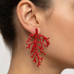 Red coral branch earrings