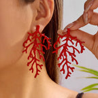 Red coral branch earrings