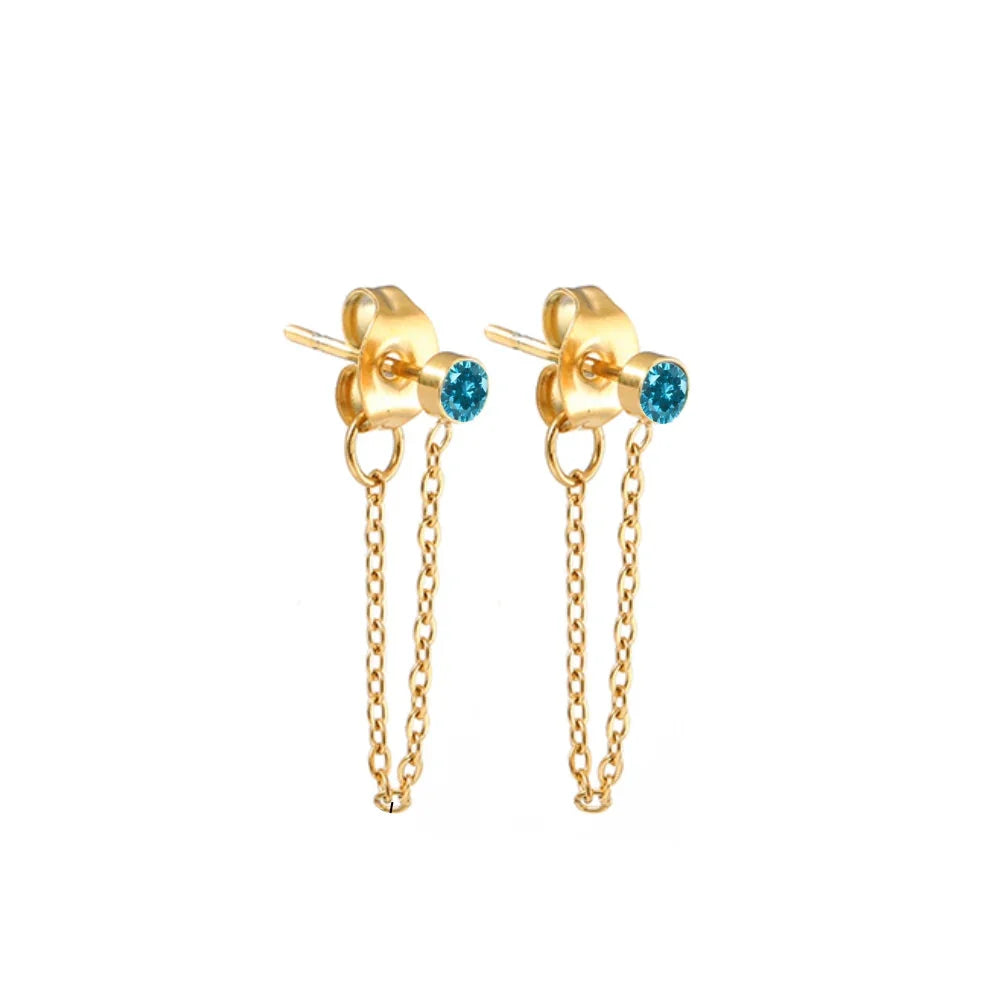 Chain Earrings with December Birthstone