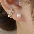 Zircon and Pearl Flower Stud Earrings