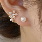 Zircon and Pearl Flower Stud Earrings