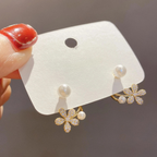 Zircon and Pearl Flower Stud Earrings
