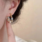 Stud Earrings with Pearl and Stones