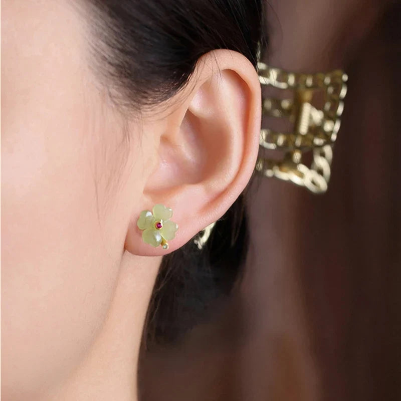Stud Earrings with Four-Leaf Clover