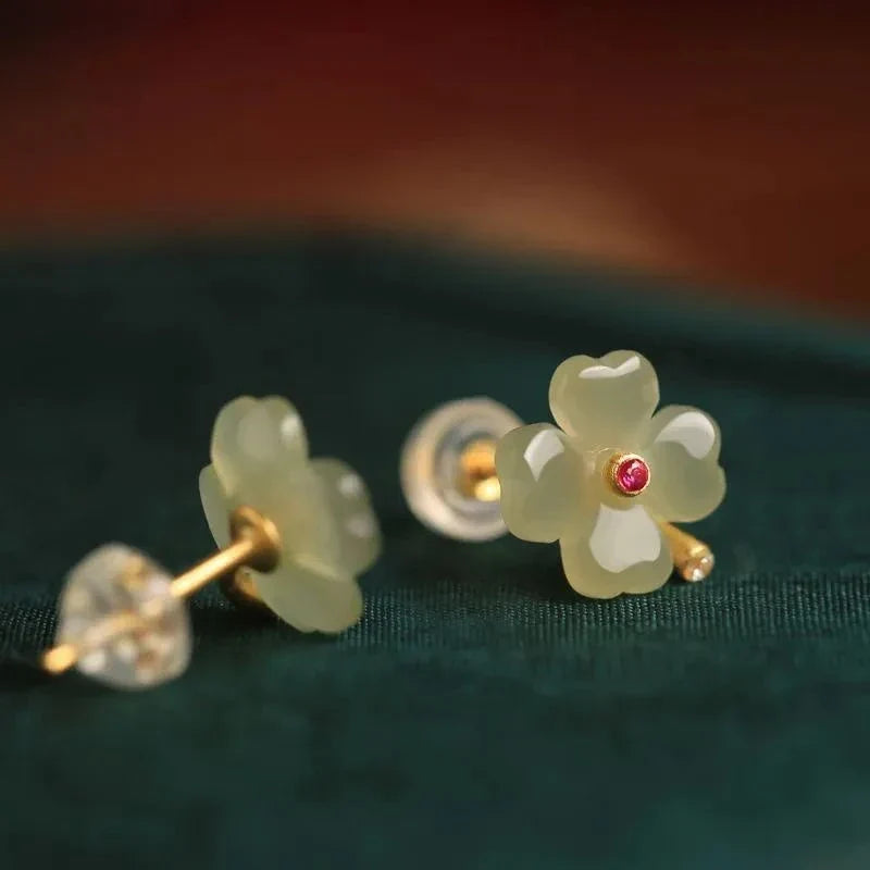 Stud Earrings with Four-Leaf Clover