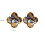 Four-Leaf Clover Stud Earrings with Natural Stone