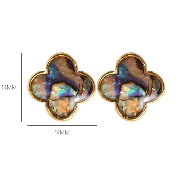Four-Leaf Clover Stud Earrings with Natural Stone