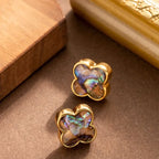 Four-Leaf Clover Stud Earrings with Natural Stone