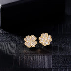Four-Leaf Clover Stud Earrings in Gold Zircon