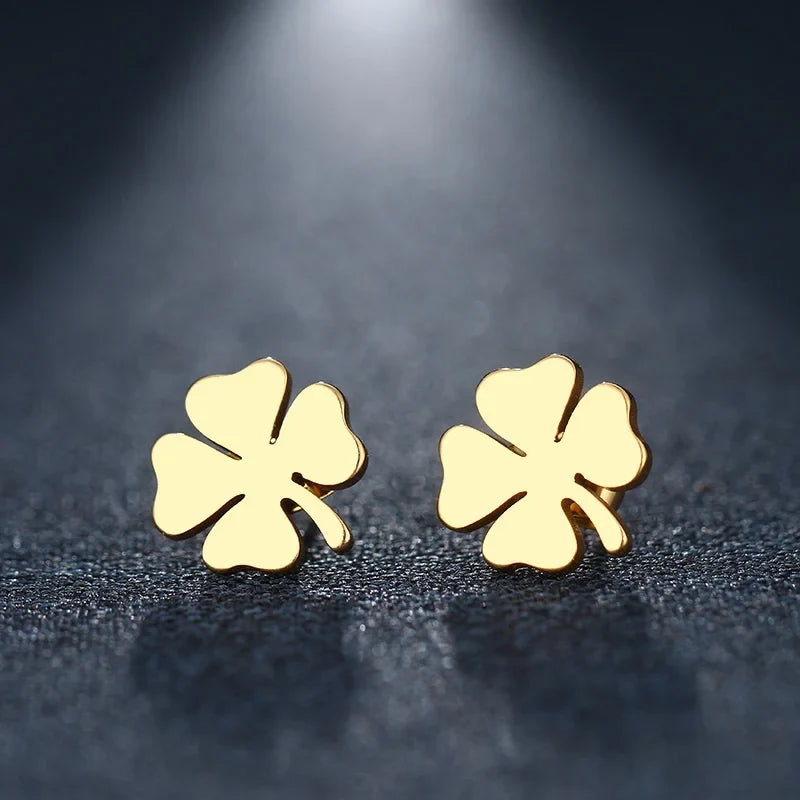 Lucky Four-Leaf Clover Stud Earrings gold