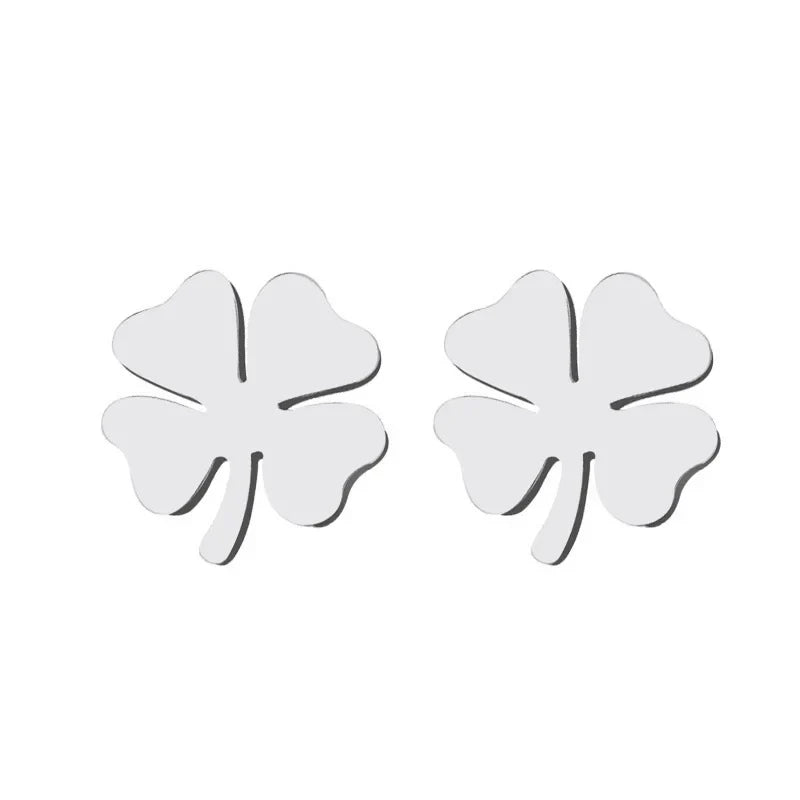 Lucky Four-Leaf Clover Stud Earrings silver