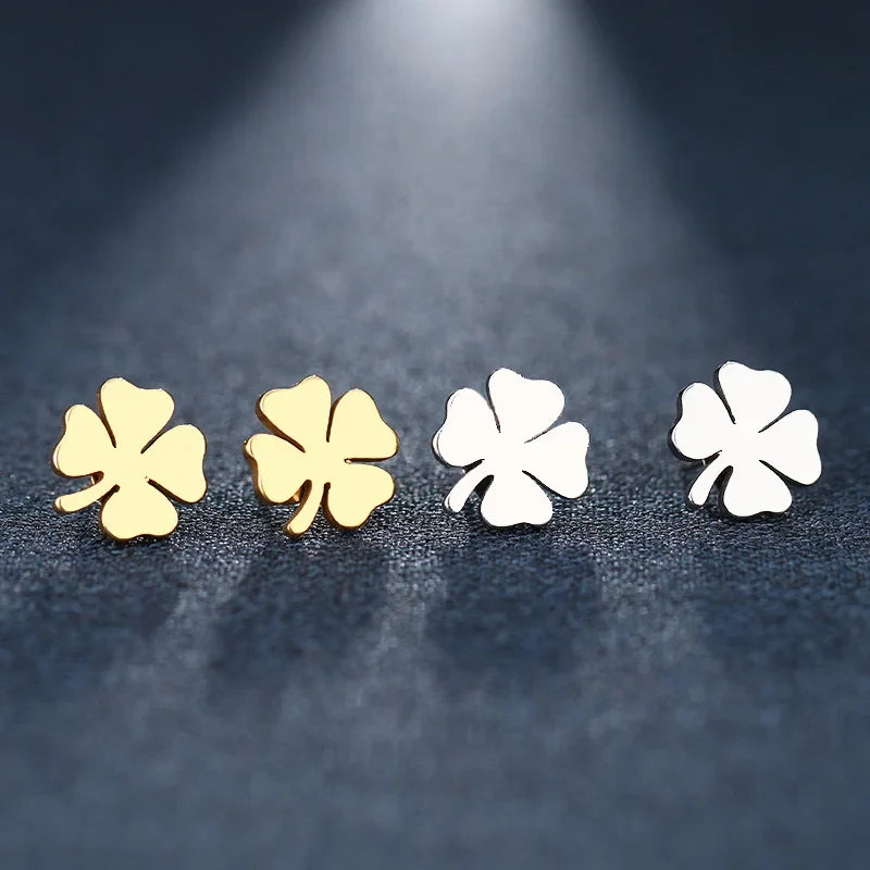 Lucky Four-Leaf Clover Stud Earrings gold