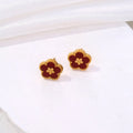 Five-Leaf Clover Stud Earrings red