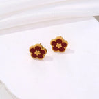 Five-Leaf Clover Stud Earrings red