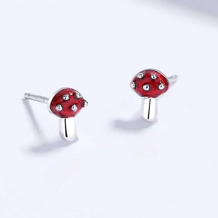 Silver Mushroom Stud Earrings