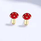 Gold Mushroom Stud Earrings