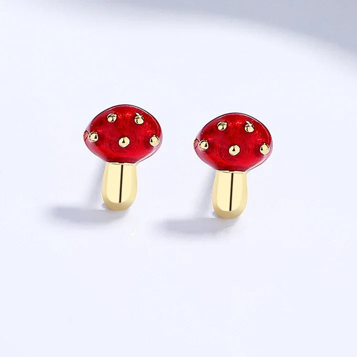 Gold Mushroom Stud Earrings