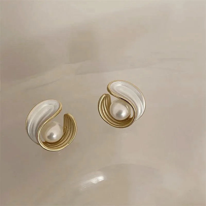 Mother-of-Pearl and Shell Pearl Stud Earrings 
