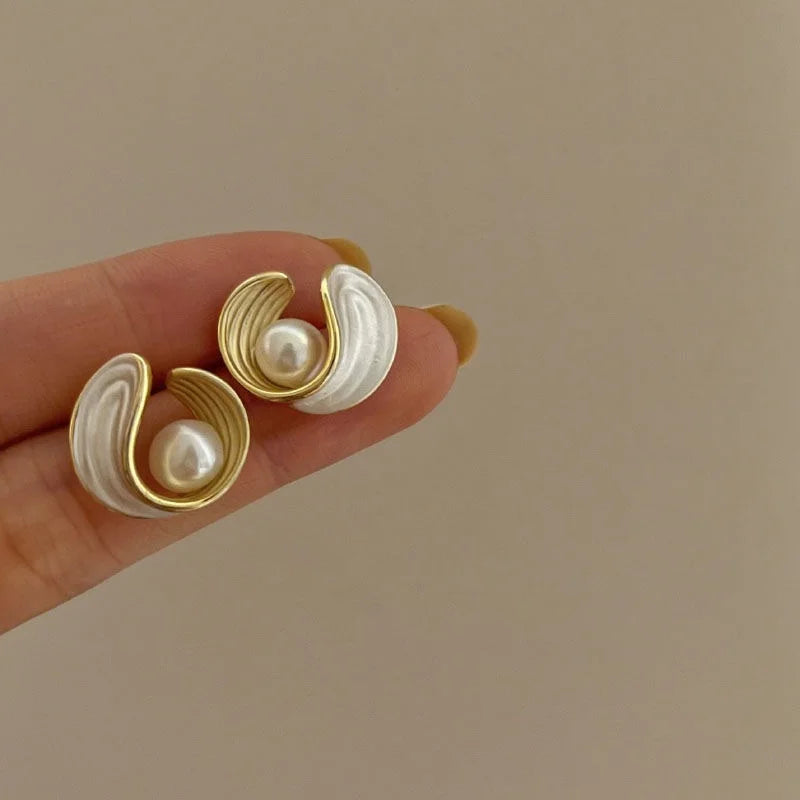Mother-of-Pearl and Shell Pearl Stud Earrings 