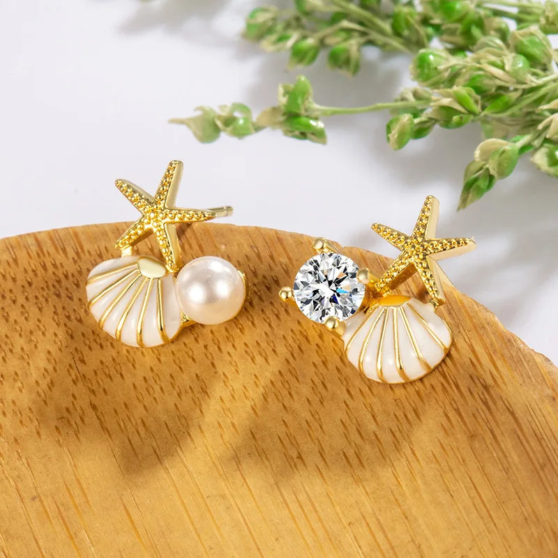 Shell and Pearl Stud Earrings