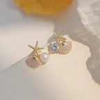 Shell and Pearl Stud Earrings