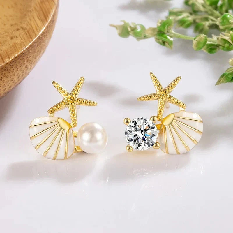 Shell and Pearl Stud Earrings