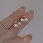 Shell and Pearl Stud Earrings