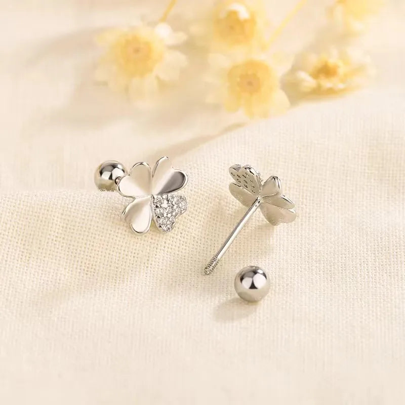 Four-Leaf Clover Stud Earrings with Zircon