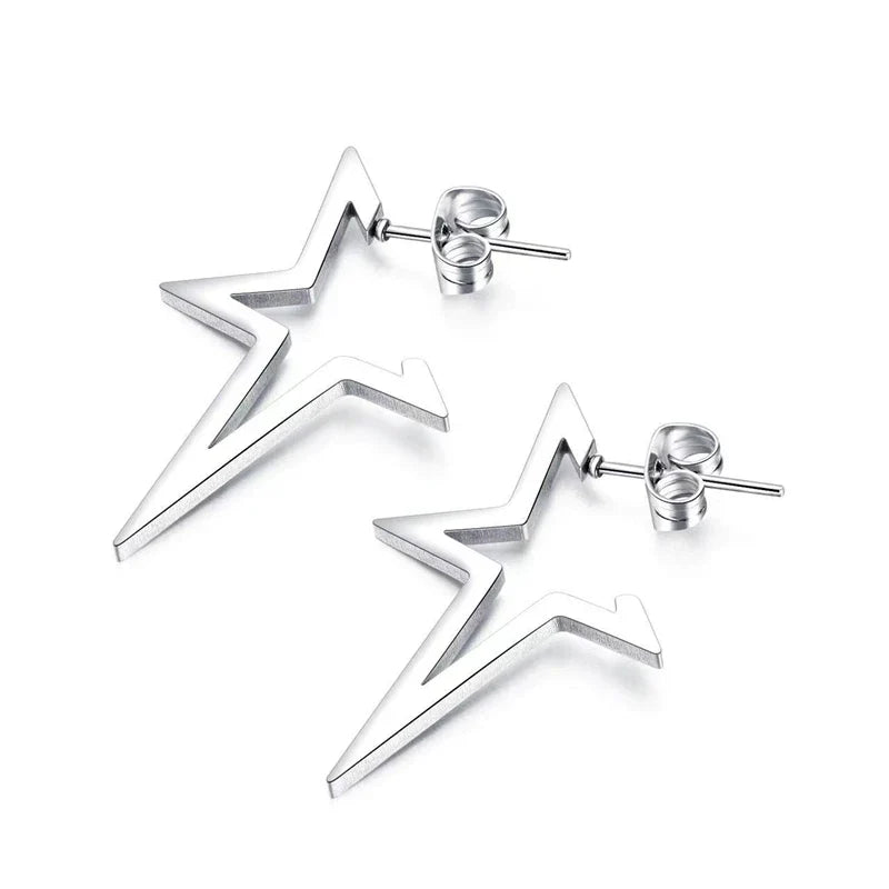 Punk-Style Star Stud Earrings in Silver