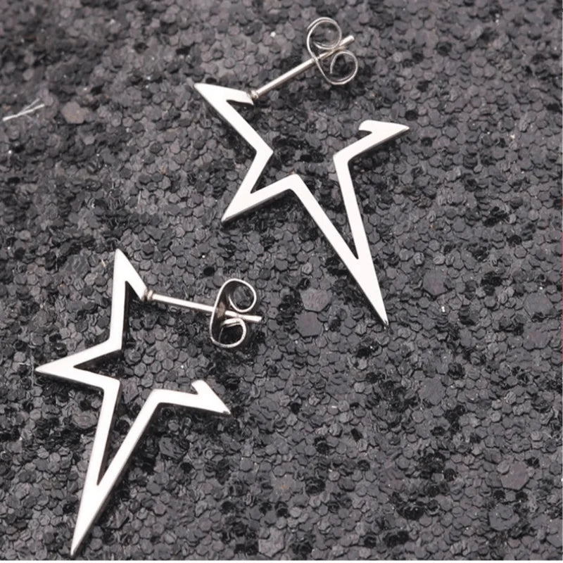 Punk-Style Star Stud Earrings in Silver