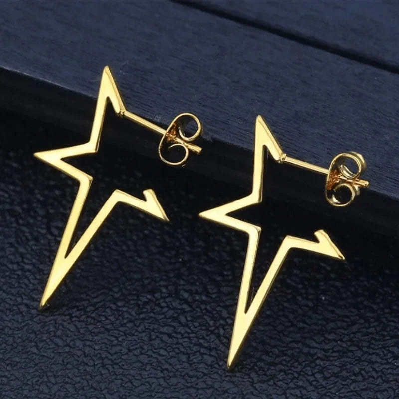 Punk-Style Star Stud Earrings in Gold