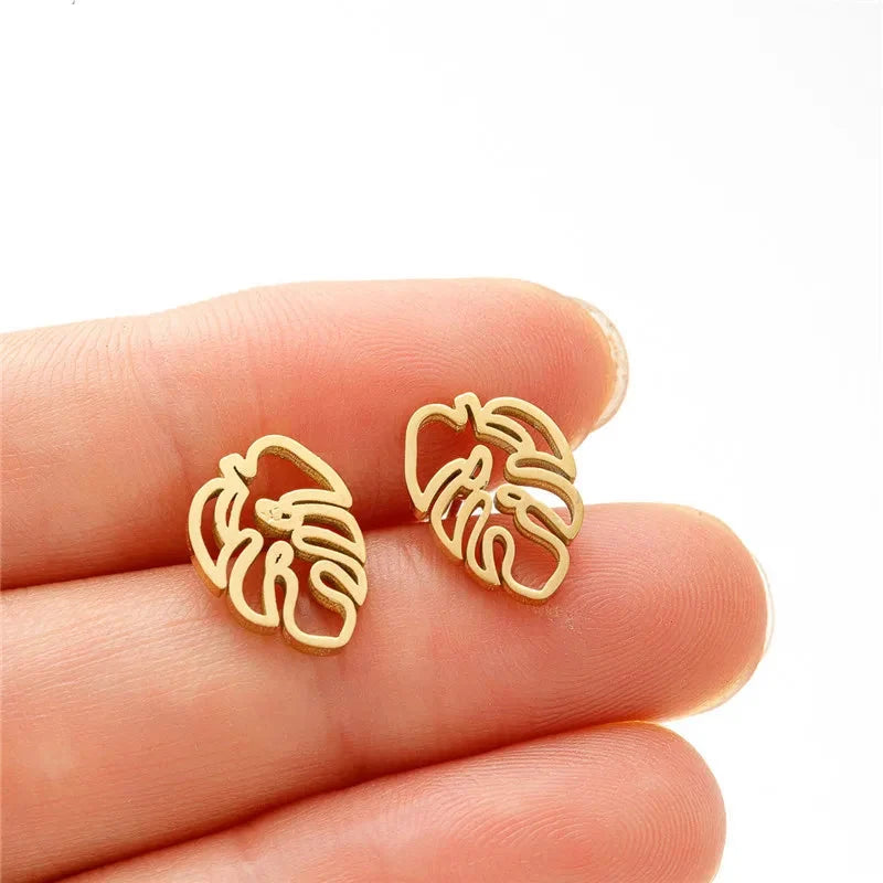 Palm Leaf Stud Earrings, Gold