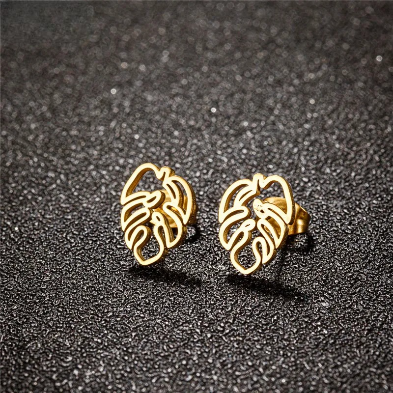 Palm Leaf Stud Earrings, Gold